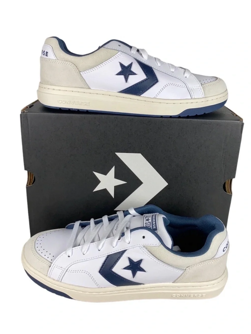 NEW Converse Pro Blaze Classic Ox Leather White Navy Shoes Mens Sz 11